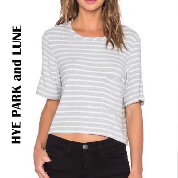 New Hye Park and Lune “olive” Striped Crop Top Tee Small - Picture 1 of 9